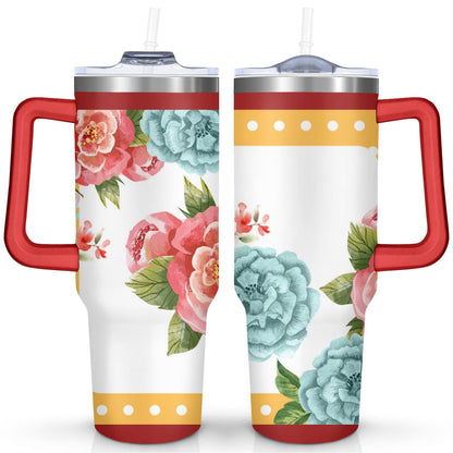 40oz Pioneer Colorful Floral Stainless Steel Flip Straw Tumbler with Lid and Straw Spill Proof Travel Cup - Tumbler