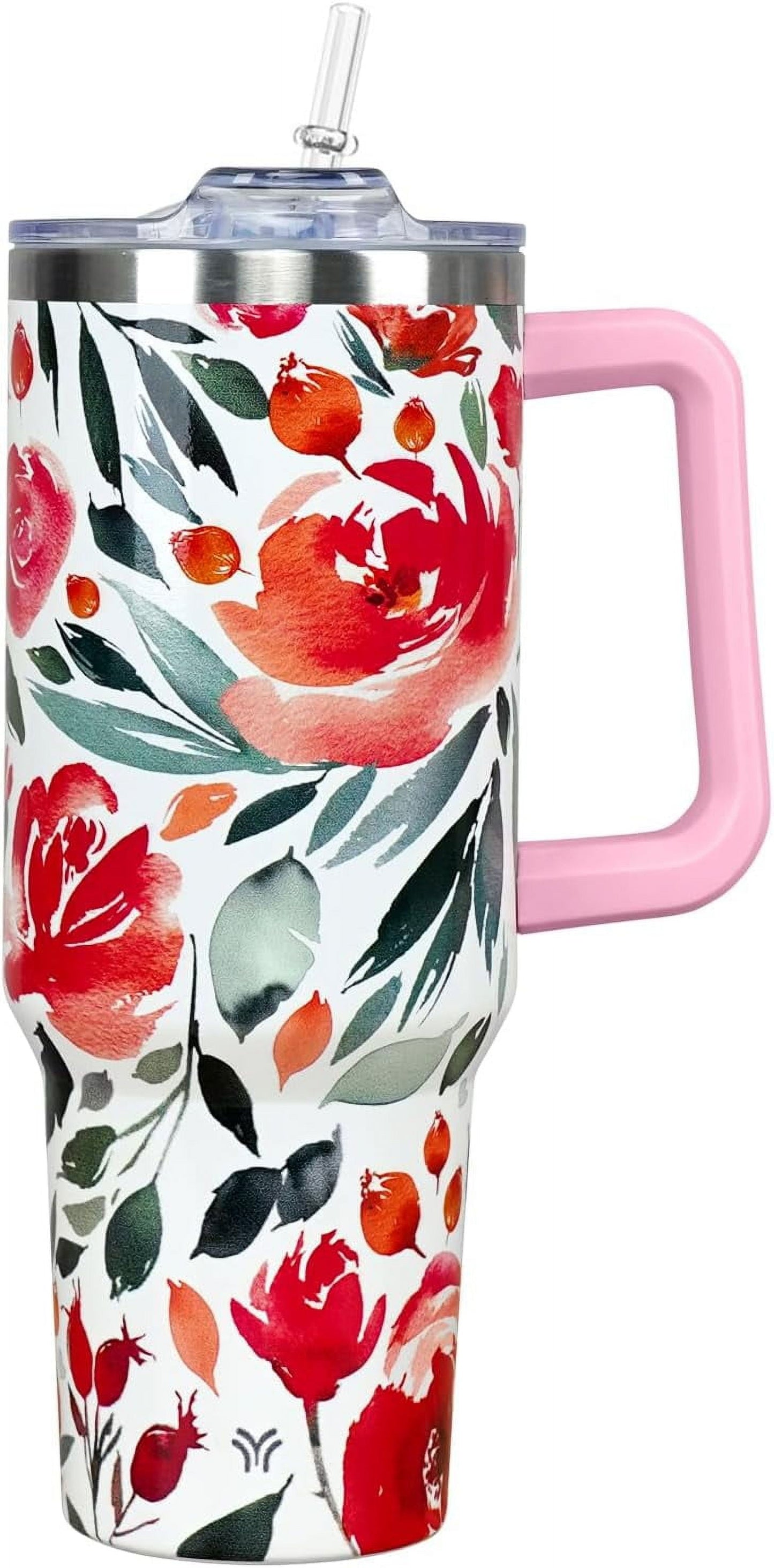 40oz Tumbler with Handle and Straw Lid | Vacuum Insulated Leak Proof Tumbler | Stainless Steel Travel - Tumbler