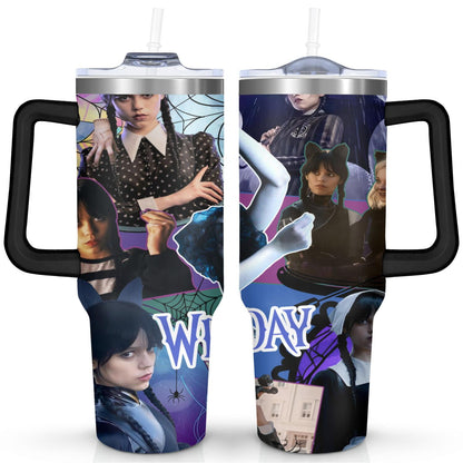 40oz Wednesday Girl Stainless Steel Tumbler with Lid and Straw,Wednesday Stuff Merchandise Spill Proof Travel Cup Double - Tumbler