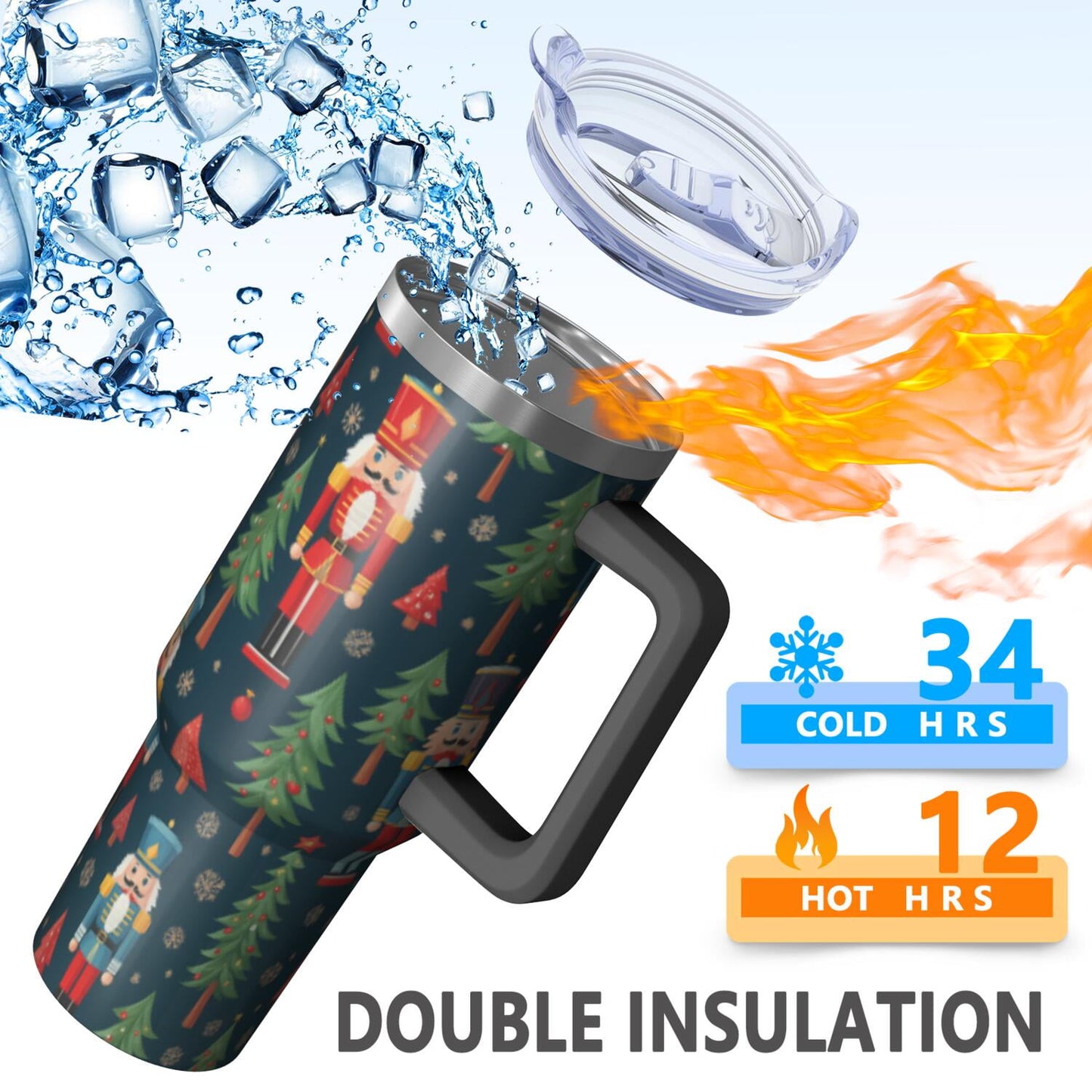 1pc nutcracker 40oz Tumbler with Straw & Handle - Insulated Stainless Steel Cup | Holiday Gift for Man Women (Christmas, Valentine's, Birthday)