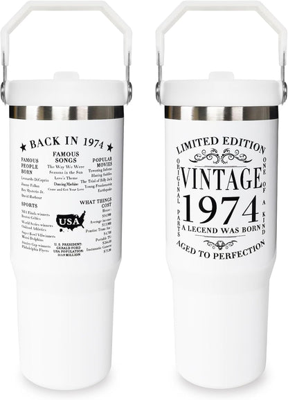 Football Lover Gift 30 oz Flip Straw Tumbler with Top Handle Football Pattern BPA-Free Leak Proof Stainless - Tumbler