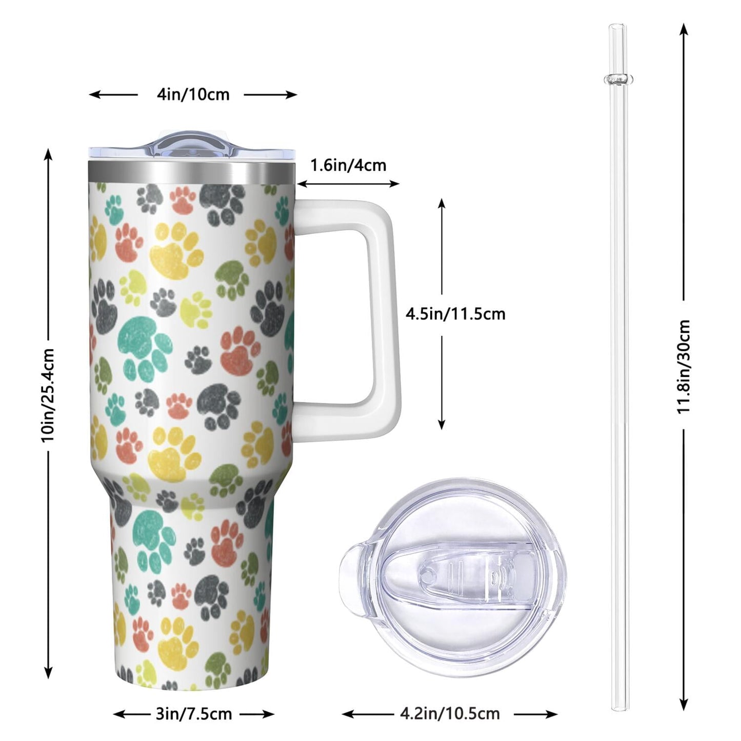 1pc Paw prints 40oz Tumbler with Straw & Handle - Insulated Stainless Steel Cup | Holiday Gift for Man Women (Christmas, Valentine's, Birthday)