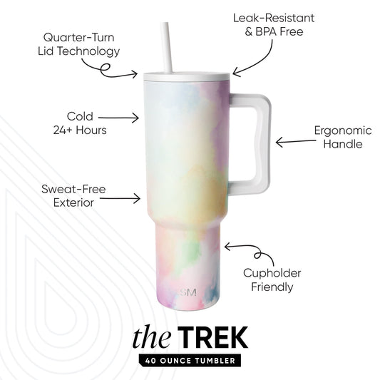 Simple Modern 40 fl oz Insulated Stainless Steel Trek Tumbler with Straw Lid | Cotton Candy Tie Dye