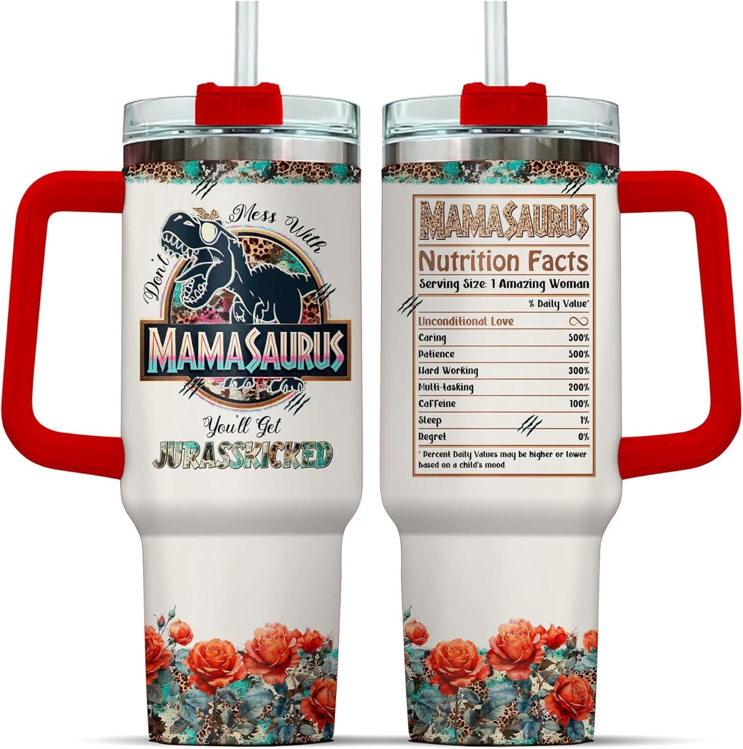Tumbler 40 Oz With Handle Lid And Straw, Grandmasaurus Nutrition Facts, Grandmasaurus Gifts, Nana Grandma Cups Coffee - Tumbler