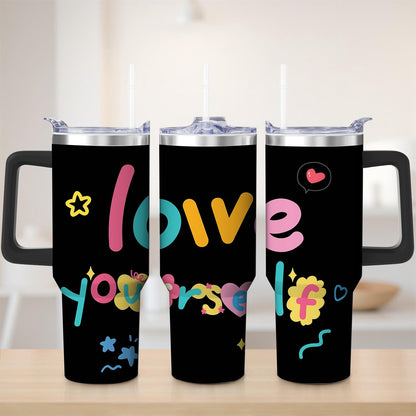 Colorful Love Yourself Stainless Steel Tumbler, 30oz - Tumbler