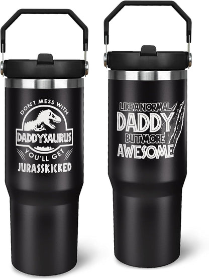 Father''s Day Gifts for Dad 30oz Tumbler with Handle and Straw Vacuum Insulated Water Bottle Stainless Steel, Leak Proof Travel Mug Proud Papa Cup for Men Birthday Christmas Gift from Daughter Son