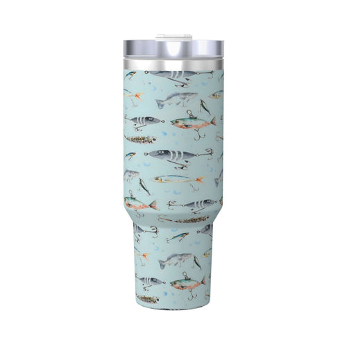Fishing Cup Insulated Tumbler Stainless Steel Vacuum Travel Mug 40 oz with Handle and Straw Lid