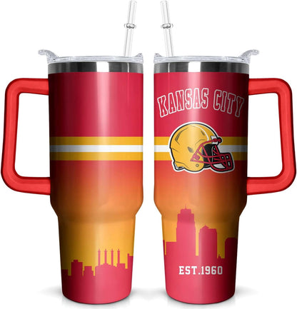 Football 40 OZ Pittsburgh Tumbler with Handle and Straw for Football Fans Gifts Football City Travel Mug - Tumbler