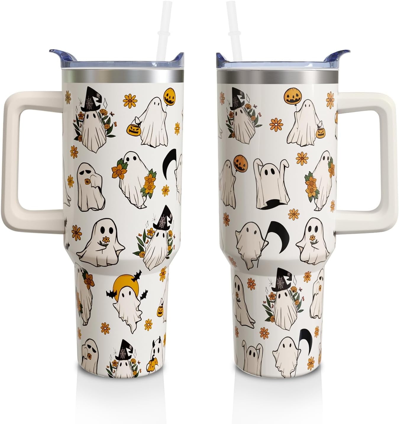 40 Oz Tumbler with Handle and Straw, Cute Stainless Steel Double Walled Vacuum Insulated Cup, Holiday Gifts - Tumbler
