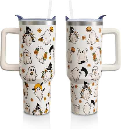 40 Oz Tumbler with Handle and Straw, Cute Stainless Steel Double Walled Vacuum Insulated Cup, Holiday Gifts - Tumbler