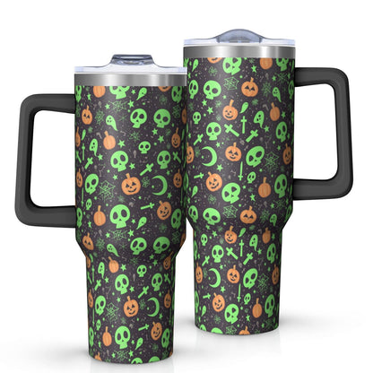 Halloween Style Mega Mug 40oz – Stainless Steel Insulated Tumbler with Handle and Straw, Large Capacity Travel - Tumbler