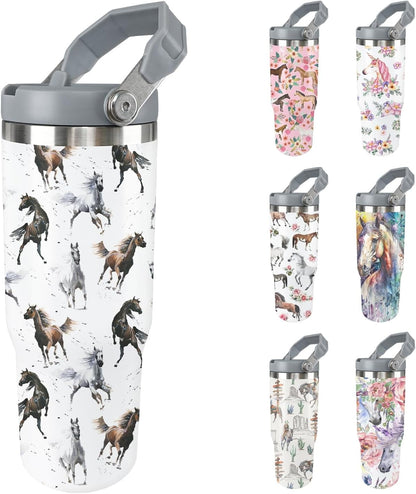 Horse Tumbler with Lid and Straw Stainless Steel Tumblers 30 Oz Insulated Horse Water Bottle Tie Dye - Tumbler
