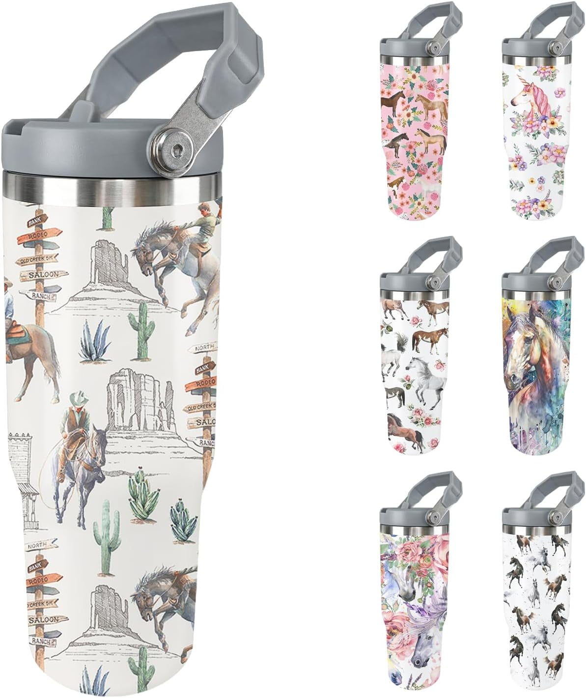Horse Tumbler with Lid and Straw Stainless Steel Tumblers 30 Oz Insulated Horse Water Bottle Tie Dye - Tumbler
