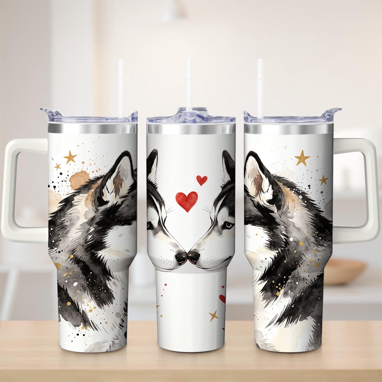 Premium Husky Love Design Stainless Steel Tumbler, 40oz - Insulated Travel Tumbler Cup