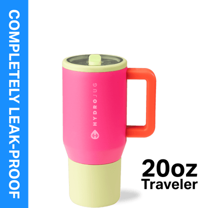 HydroJug Traveler 20 oz Water Bottle, Stainless Steel Insulated Tumbler with Flip Straw and Handle - Pink - Tumbler
