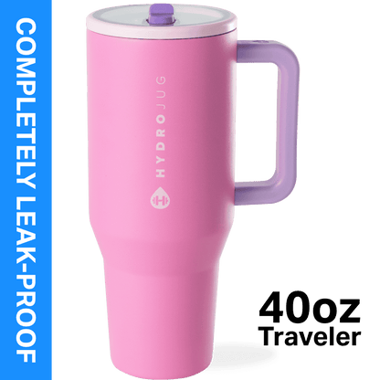 HydroJug Traveler 40 oz Water Bottle, Stainless Steel Insulated Tumbler with Flip Straw and Handle - Pink - Tumbler