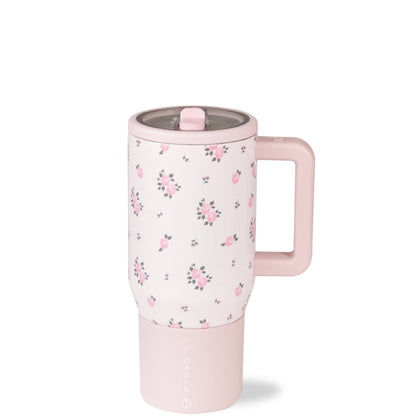 HydroJug Traveler 20 oz Water Bottle, Stainless Steel Insulated Tumbler with Flip Straw and Handle - Pink - Tumbler