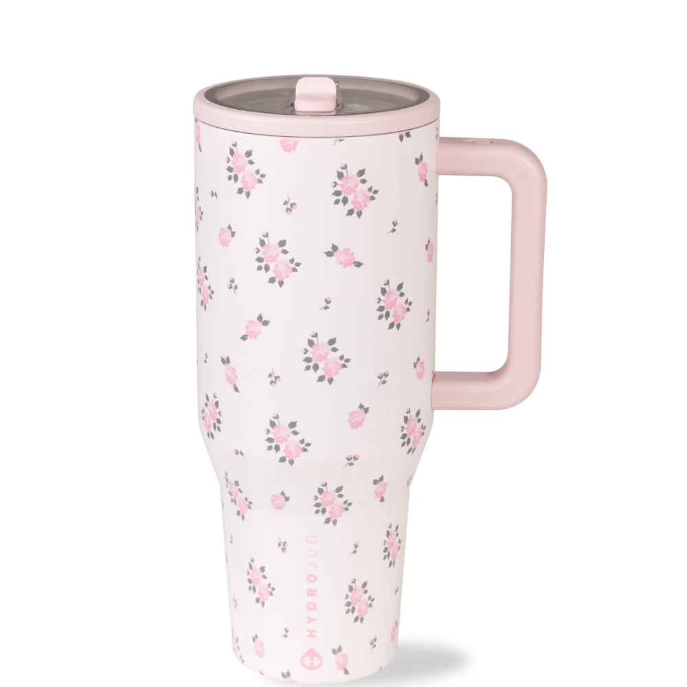 HydroJug Traveler 32 oz Water Bottle, Stainless Steel Insulated Tumbler with Flip Straw and Handle - Pink - Tumbler