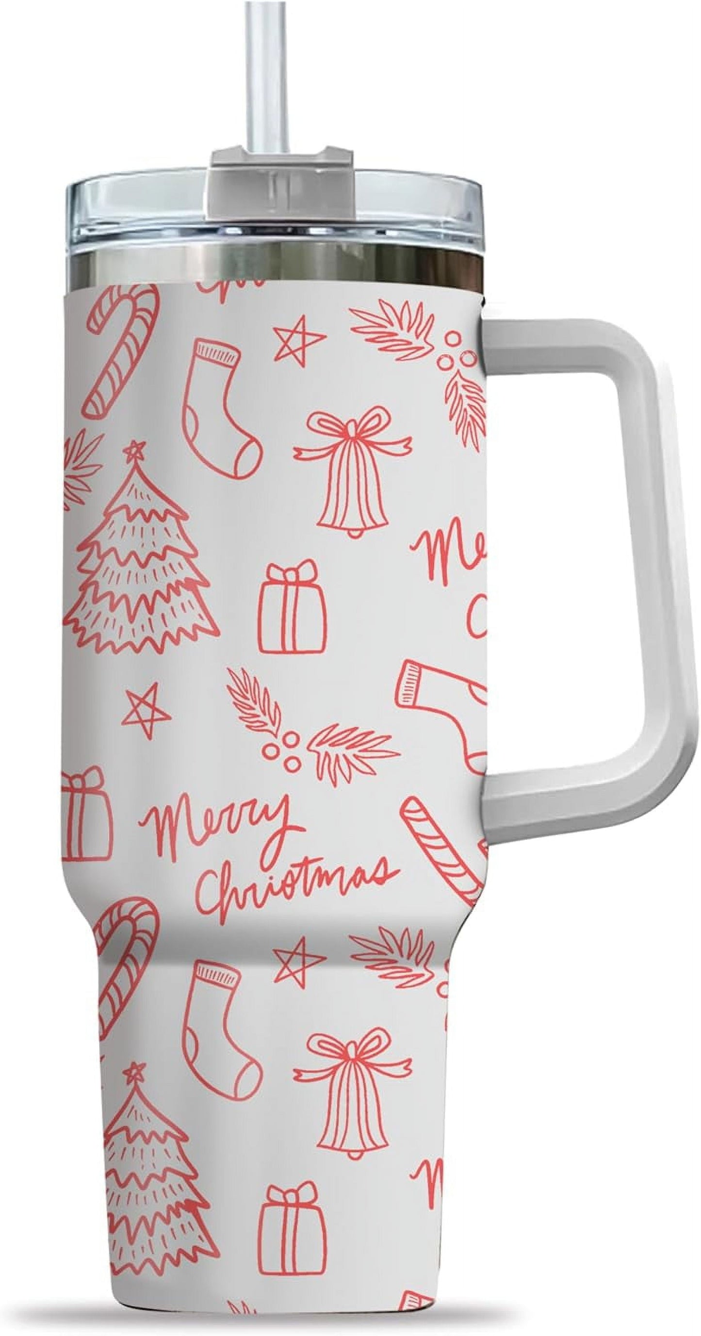 Pink Christmas Tree Cakes Stainless Steel Tumbler 40Oz With Handle Insulated Tumbler Holiday Coffee Travel Mug for - Tumbler
