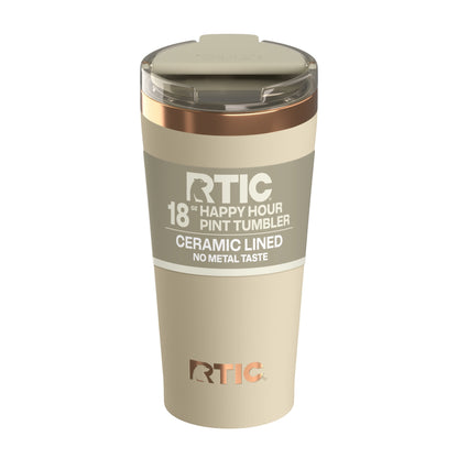 RTIC 18 oz Ceramic Lined Insulated Happy Hour Pint Tumbler, Leak Resistant Lid, Soft-Touch Exterior, Dark Midnight - Tumbler