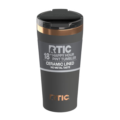 RTIC 18 oz Ceramic Lined Insulated Happy Hour Pint Tumbler, Leak Resistant Lid, Soft-Touch Exterior, Dark Midnight - Tumbler