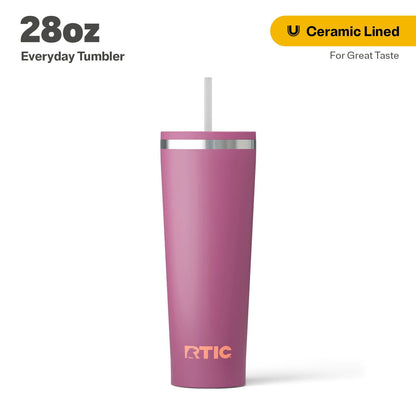 RTIC 28 oz Ceramic Lined Everyday Tumbler, Spill-Resistant Straw Lid, Plum Glitter - Tumbler