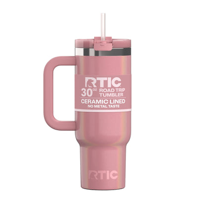 RTIC 30 oz Ceramic Lined Road Trip Tumbler with Handle and Leak-Resistant Straw Lid, Plum - Tumbler