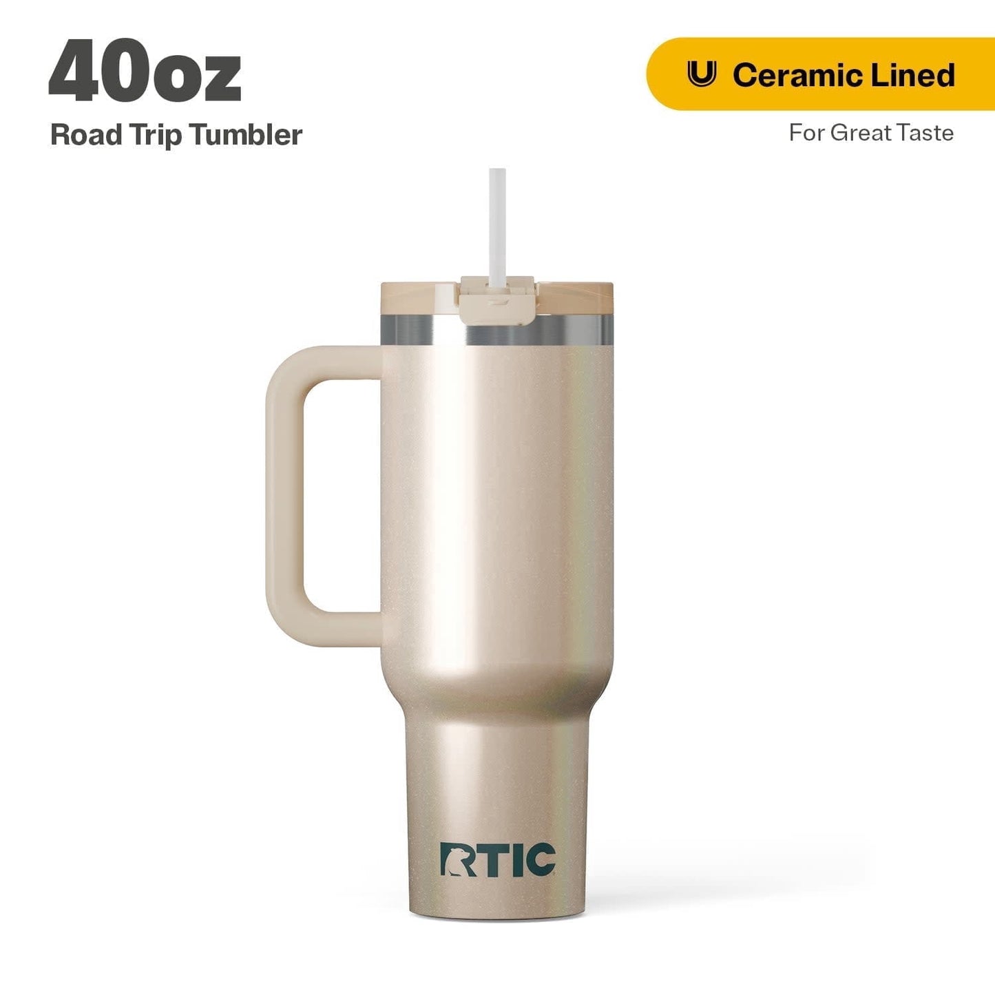RTIC 40 oz Ceramic Lined Road Trip Tumbler with Handle and Leak-Resistant Straw Lid, Beach - Tumbler