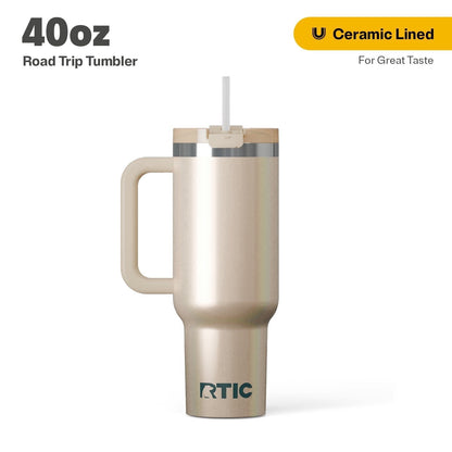 RTIC 40 oz Ceramic Lined Road Trip Tumbler with Handle and Leak-Resistant Straw Lid, Beach - Tumbler