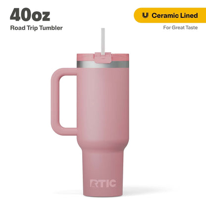 RTIC 40 oz Ceramic Lined Road Trip Tumbler with Handle and Leak-Resistant Straw Lid, White Glitter - Tumbler