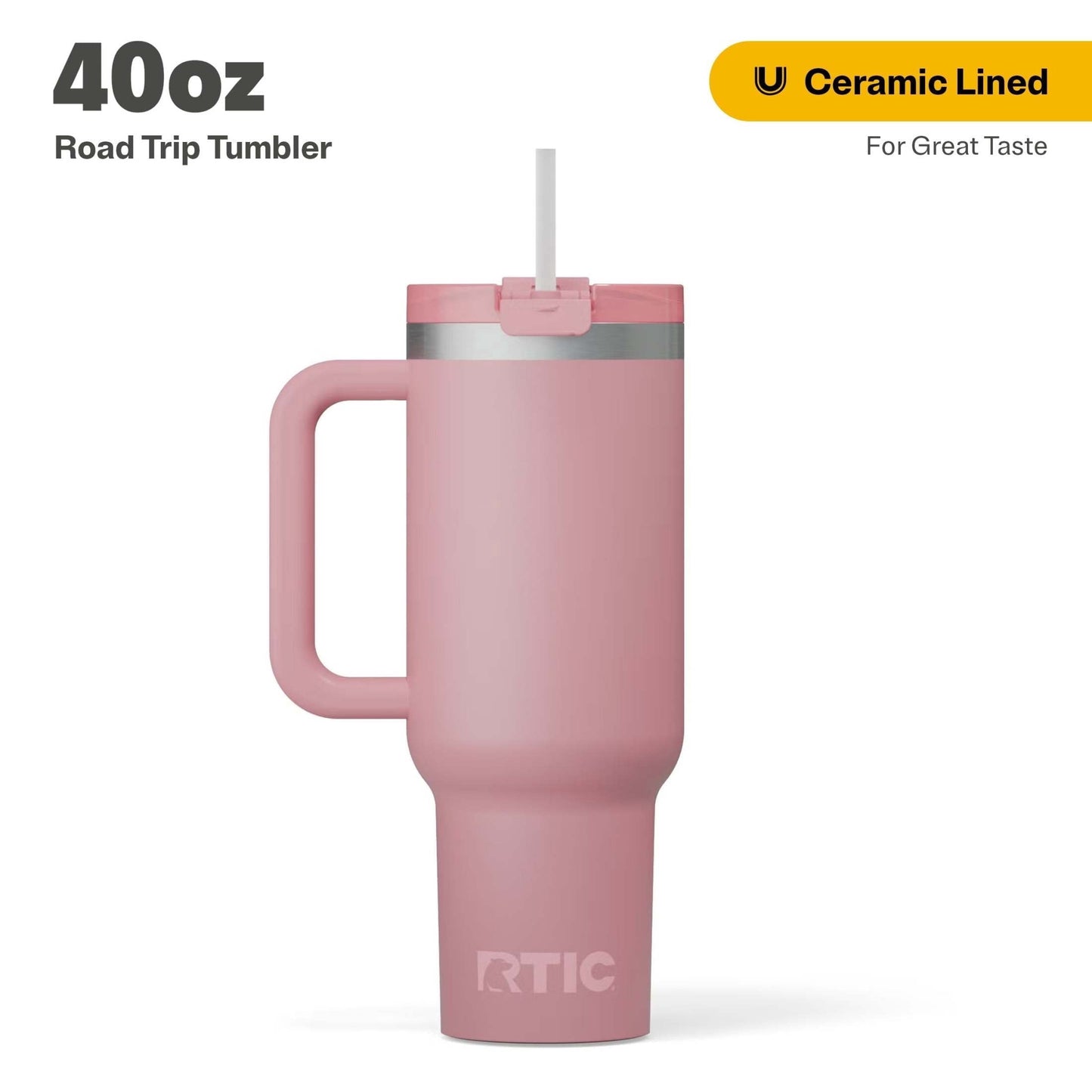 RTIC 40 oz Ceramic Lined Road Trip Tumbler with Handle and Leak-Resistant Straw Lid, Beach - Tumbler