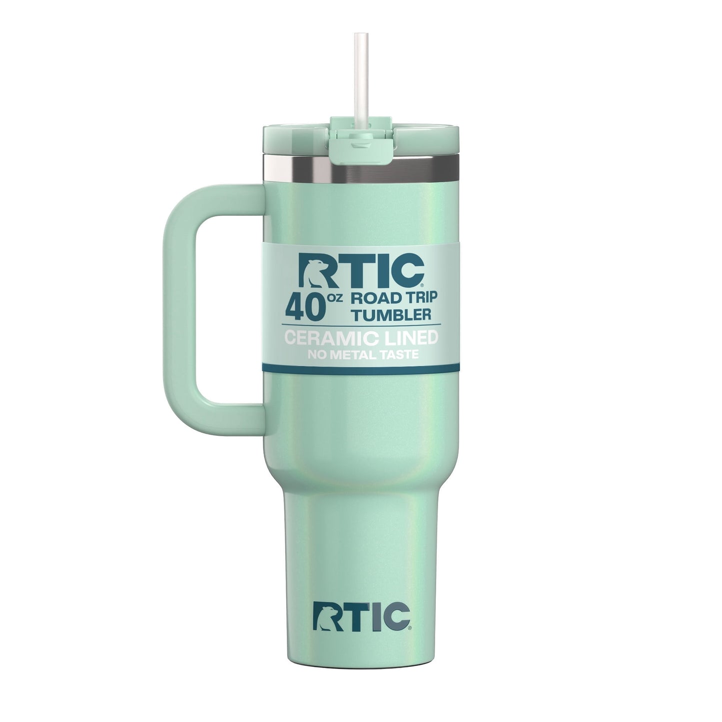 RTIC 40 oz Ceramic Lined Road Trip Tumbler with Handle and Leak-Resistant Straw Lid, Beach - Tumbler