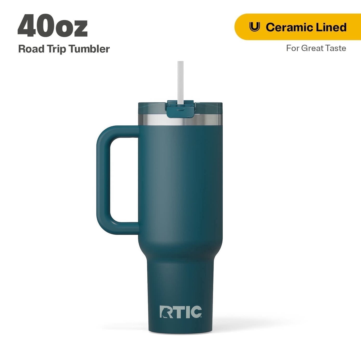RTIC 40 oz Ceramic Lined Road Trip Tumbler with Handle and Leak-Resistant Straw Lid, Beach - Tumbler