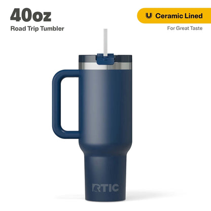 RTIC 40 oz Ceramic Lined Road Trip Tumbler with Handle and Leak-Resistant Straw Lid, Beach - Tumbler
