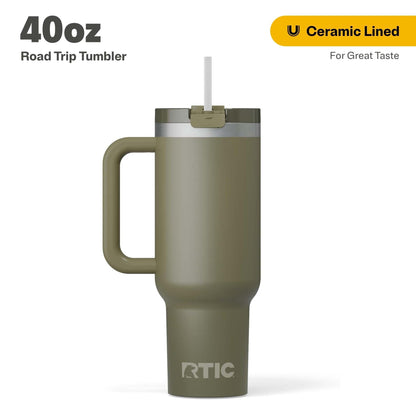 RTIC 40 oz Ceramic Lined Road Trip Tumbler with Handle and Leak-Resistant Straw Lid, Beach - Tumbler