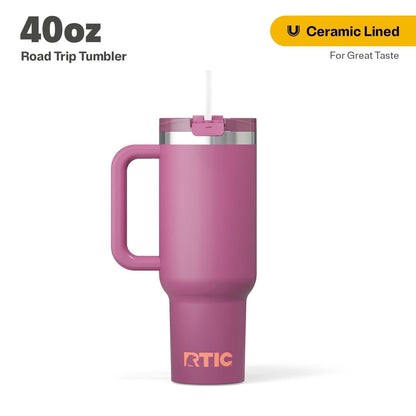 RTIC 40 oz Ceramic Lined Road Trip Tumbler with Handle and Leak-Resistant Straw Lid, Beach - Tumbler