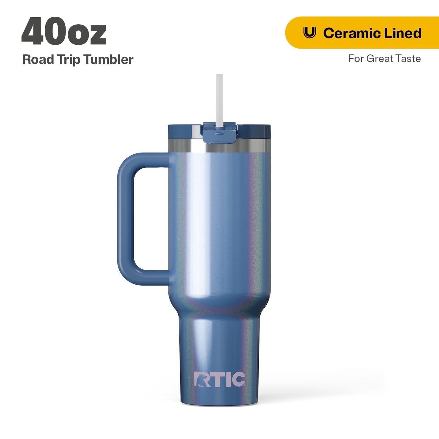 RTIC 40 oz Ceramic Lined Road Trip Tumbler with Handle and Leak-Resistant Straw Lid, Beach - Tumbler