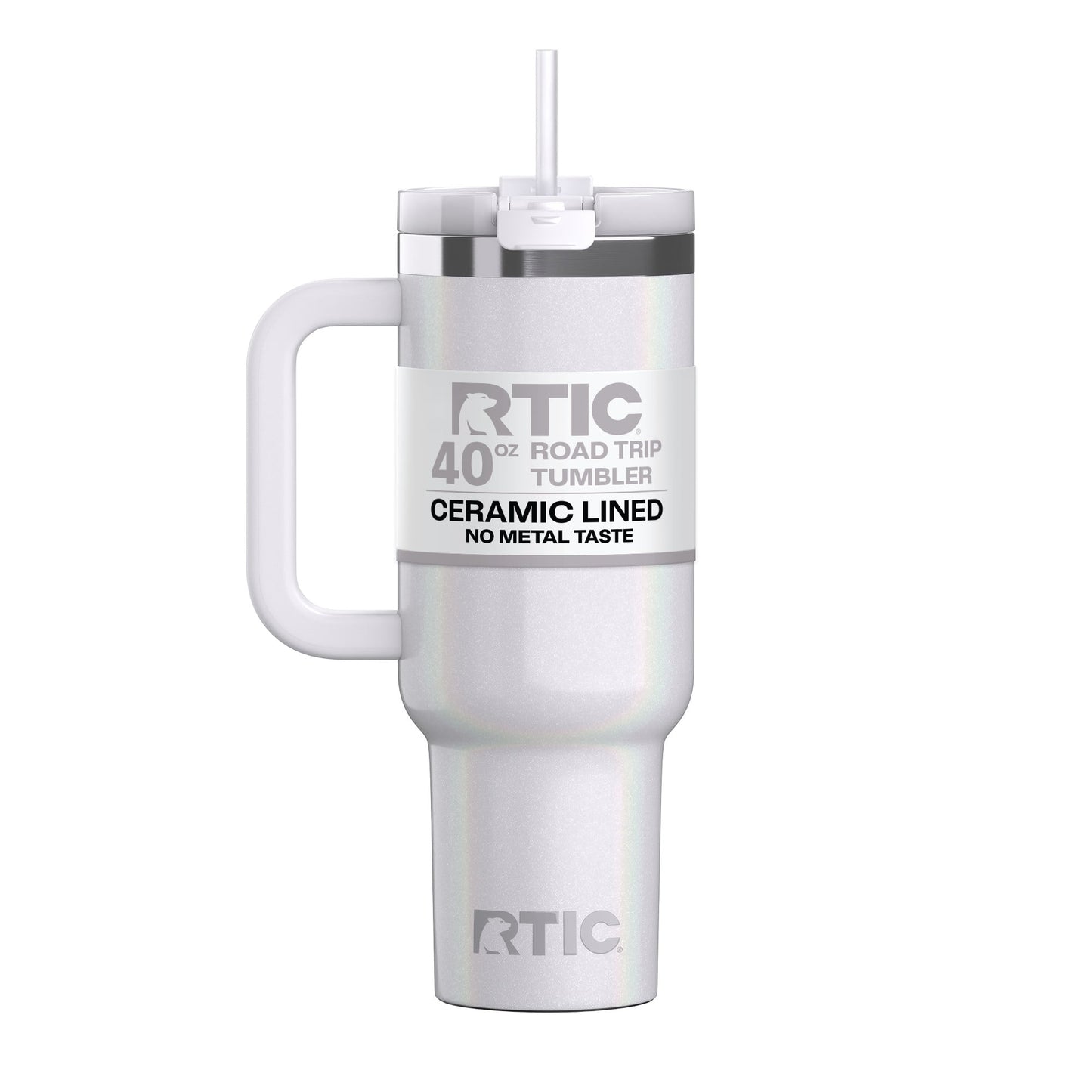 RTIC 40 oz Ceramic Lined Road Trip Tumbler with Handle and Leak-Resistant Straw Lid, Beach - Tumbler