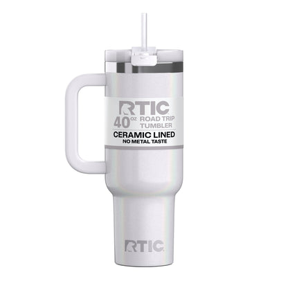 RTIC 40 oz Ceramic Lined Road Trip Tumbler with Handle and Leak-Resistant Straw Lid, Beach - Tumbler