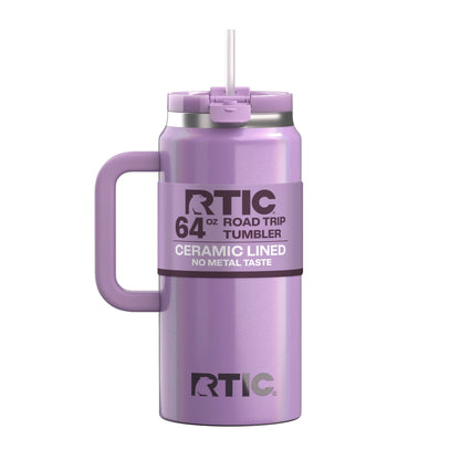 RTIC 64 oz Ceramic Lined Road Trip Tumbler with Handle and Leak-Resistant Straw Lid, White Glitter - Tumbler