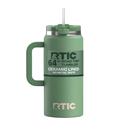 RTIC 64 oz Ceramic Lined Road Trip Tumbler with Handle and Leak-Resistant Straw Lid, White Glitter - Tumbler
