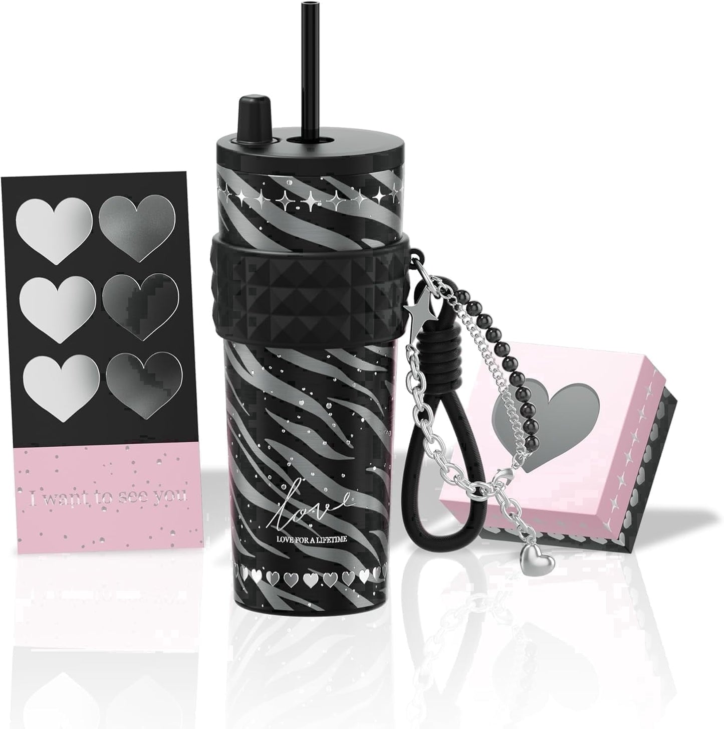 Sidagar 24oz Ceramic Coated Insulated Tumbler with Straw, Gift Travel Mug for Women and Couples, Pink - Tumbler