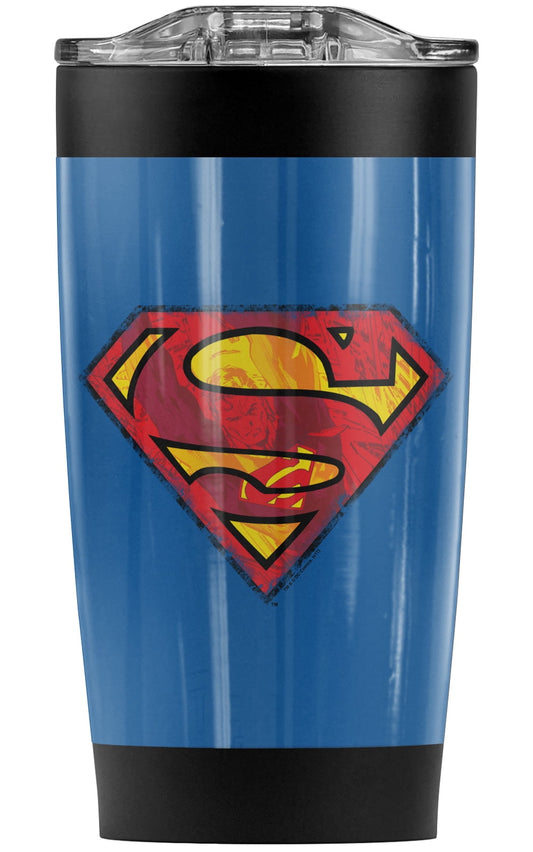 Superman Action Shield Stainless Steel Tumbler 20 oz Coffee Travel Mug/Cup, Vacuum Insulated & Double Wall with Leakproof Sliding Lid | Great for Hot Drinks and Cold Beverages