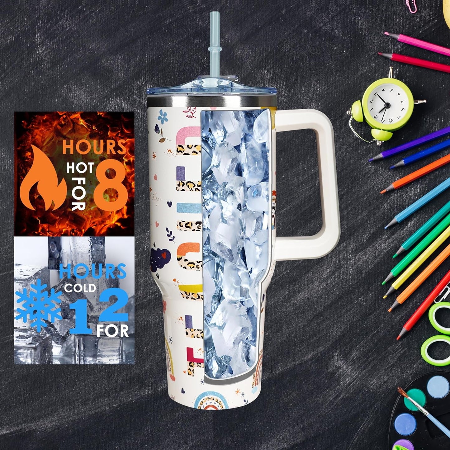40 Oz Tumbler With Handle 40oz Purple Butterfly Tumbler With Lid Straw Double Insulated Travel Coffee Mug - Tumbler
