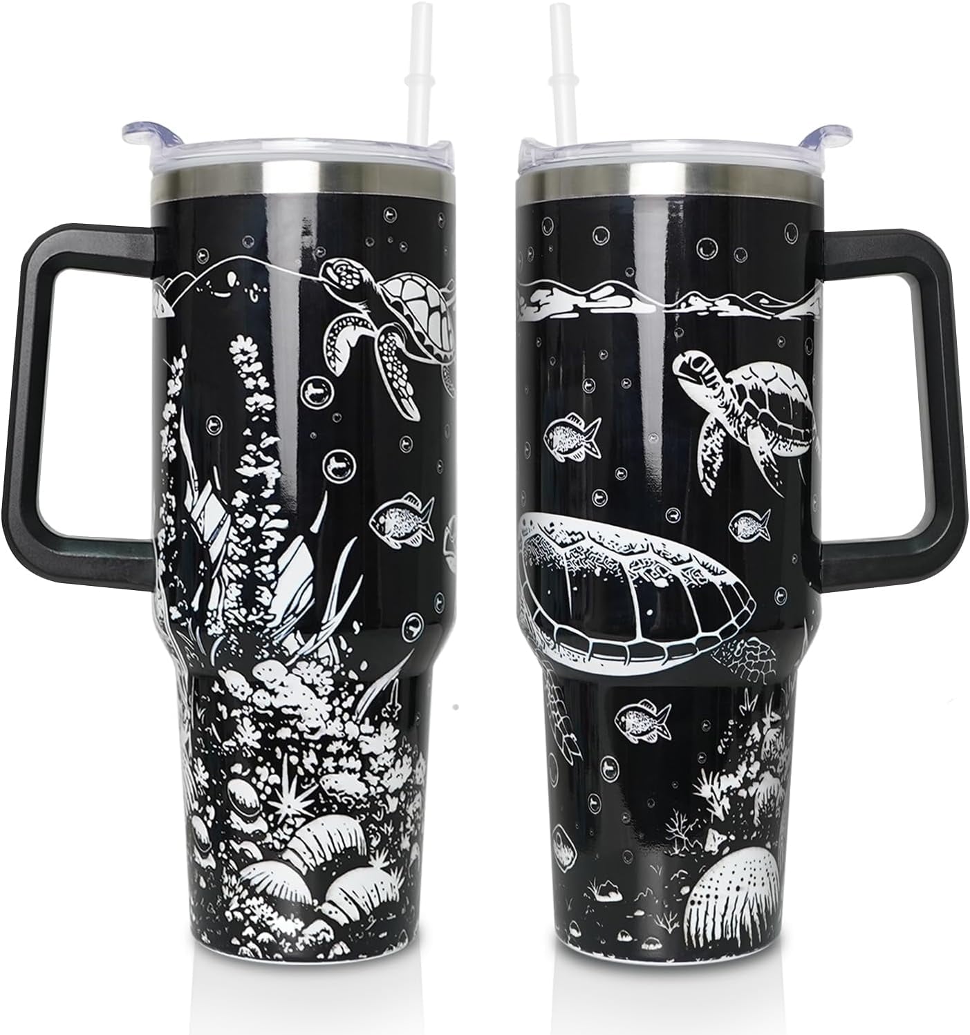 40 oz Tumbler with Handle and Straw Lid, Purple Butterfly Insulated Cup, Double Vacuum Leak Proof Coffee - Tumbler