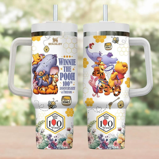 Winnie The Pooh Tumbler 40oz, Pooh 100th Anniversary Tumbler Cup, CARTOON Bear Travel Cup, Pooh And Friends Water Tumbler, Fans Gift