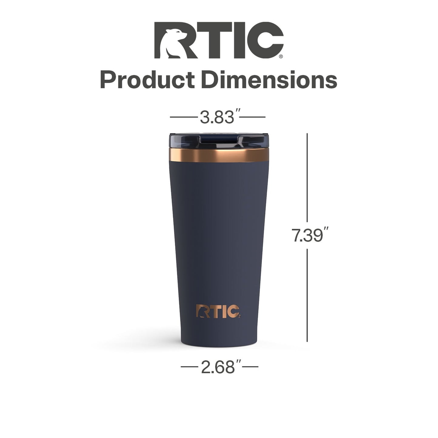 RTIC 18 oz Ceramic Lined Insulated Happy Hour Pint Tumbler, Leak Resistant Lid, Soft-Touch Exterior, Dark Midnight Dust
